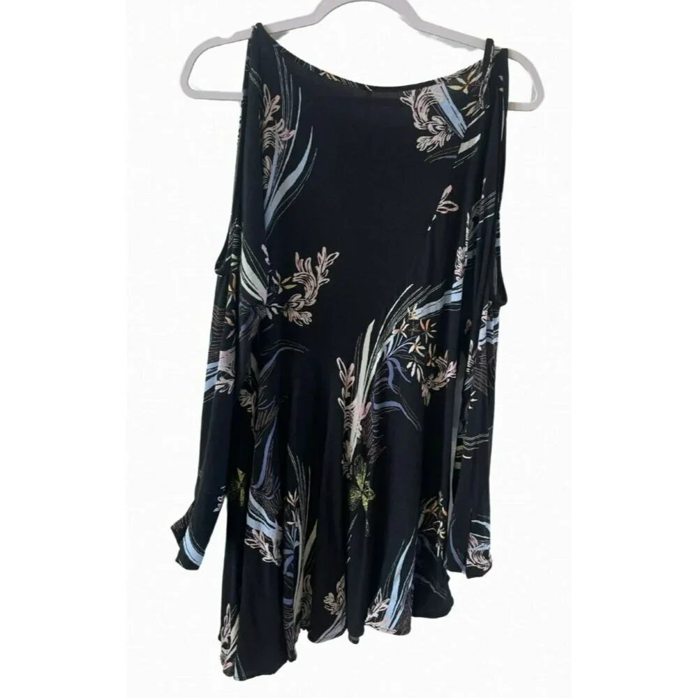 Free People Dress Womens Medium Clear Skies Cold Shoulder Tunic Mini Multicolor